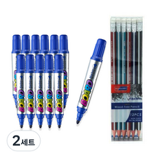 모나미 보드마카 B 12p +스카이글로리 삼각지우개 연필 12p 세트, 청색, 2세트