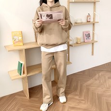 잘빠진 여성용 코코 기모 루즈핏 후드 팬츠