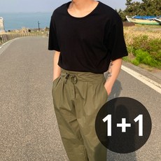 남녀공용 변형없는 워싱 루즈핏 U넥 반팔티