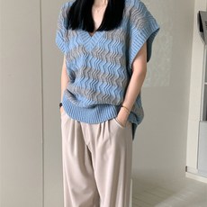 오르네트 여성 박시 느슨한 V넥 스트라이프 니트 베스트 리뷰후기