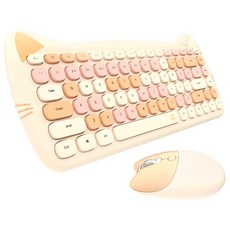 NEW 업그레이드 무선마우스 블루투스키보드 세트 펑크 소녀 핑크 귀여운 고양이 창조적 인 키보드--블루투스키보드 무선키보드 키보드 무선 저소음키보드, Meow Meng 우유 차