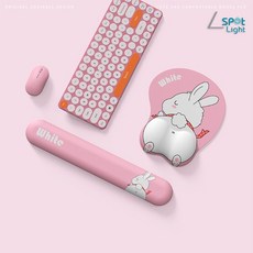 스포트라이트 귀여운 캐릭터 키보드 팜레스트 + 손목보호 마우스패드 2in1 세트 화이트래빗