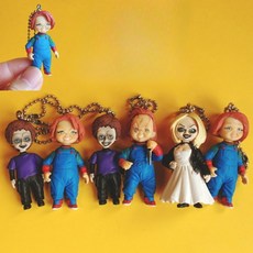 공포영화 처키 인형 키링 시즌2 리빙데드돌 처키의신부 총4개세트 차키키링, 높이 약 5 cm, 랜덤발송 4종세트(처키+처키의신부포함)