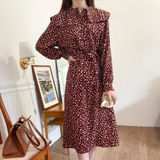 헤링본 빅카라 롱원피스 가을 겨울 긴팔 러블리 셔링 루즈핏 허리스트랩 데일리 HE098 리뷰후기