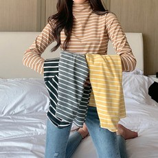 스타일아유 반폴라 스트라이프 단가라 반목 티셔츠 긴팔