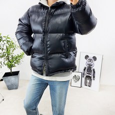 남자숏패딩 블랙 유광 푸퍼 웰론 겨울점퍼
