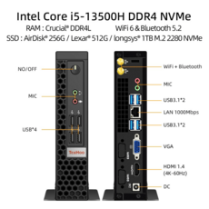 미니 PC 게이밍 컴퓨터 인텔 코어 i7 10870H i5 13500H 프로세서 윈도우 11 프로 신제품, 8G RAM 256G SSD, i5-13500H DDR4 NVMe