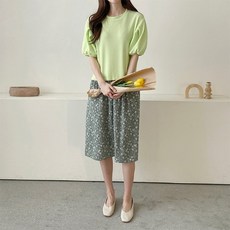 일상화보 자스민 여성 벌룬 미디 반팔 원피스 여름 데일리룩 리뷰후기