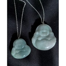 행운의 상징 액운차단 세속과 영혼의 지도자 silver 925 달마 포대화상 조각비취목걸이, 26mm, 41cm