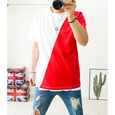 4XL 빅사이즈반팔 배색티셔츠 면티셔츠 블랙 레드 리뷰후기