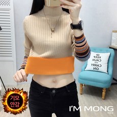 아이엠몽 여성용 소매 포인트 슬림핏 반폴라 니트 다잉