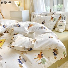 샤오싱 60수 면프린트 4종세트 심플 바람꽃 학생 침대 3종세트 기숙사 이불커버