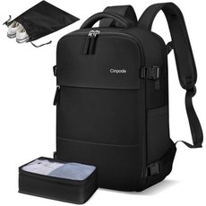 Cinpode Carry on Backpack 40L 여행용 백팩 비행 승인 개인 물품 가방 15.6인치 노트북에 2개의 패킹 큐브 여성용 방수 등산 데이팩 베이지, Black