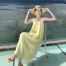 방송인기상품 다낭 후기_LIDU동남아여행룩 베트남 다낭 원피스 휴양지 프렌치 옐로우 드레스
