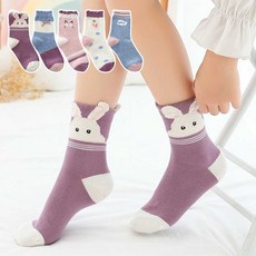 뿜뿜삭스 퍼플 래빗 아동양말 여아 봄가을 초등양말 중목양말 5켤레 리뷰후기