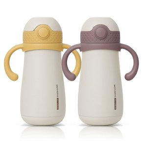 마더케이 허그 보온보냉 빨대컵 2종 세트 350ml, 1개, 플럼 + 머스터드