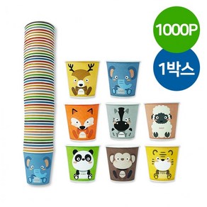 동물종이컵 1000P 184ml 1박스 일회용종이컵 동물캐릭터 자판기컵 커피컵, 1000개, 1개