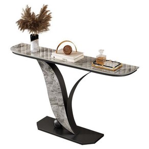 미니 콘솔 현관 테이블 탁자 복도 테이블 장식장, 회색+검은색 프레임, 120*30*80cm