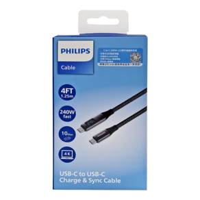 PHILIPS 飛利浦 USB-C to USB-C 240W PD USB3.1 編織快充線, 125cm, DLC4585C, 1條