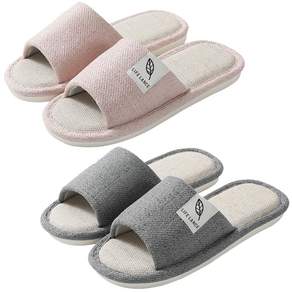LIFE LANCE 亞麻柔軟氣墊室內拖鞋, 粉紅色+灰色, 1組
