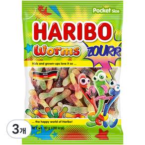 HARIBO 蚯蚓造型酸甜風味軟糖, 80g, 3包