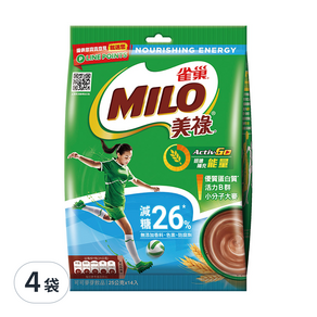 MILO 美祿 巧克力麥芽飲品 減糖配方, 25g, 14包, 4袋