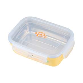 PiYOPiYO 黃色小鴨 不鏽鋼雙層隔熱密封方餐盒 400ml, 黃色, 1個