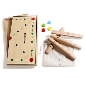 Todolibro 韓國木製擲柶遊戲組+可收納遊戲盤, 自然木色
