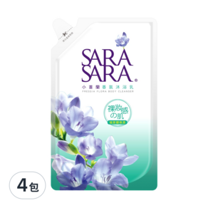 SARA SARA 莎啦莎啦 沐浴乳補充包 小蒼蘭香氛, 800g, 4包