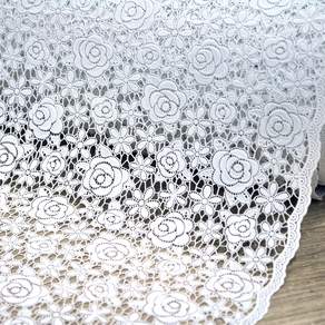 DEKOREA 北歐風格防水塗層蕾絲桌布 FL-2927, 白玫瑰款, 49*200cm