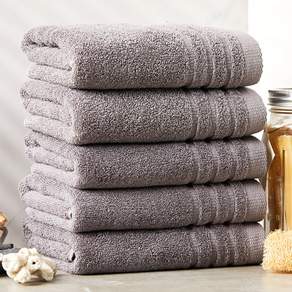 SOFT TOUCH 30支棉素色飯店毛巾 150g, 灰色, 5入