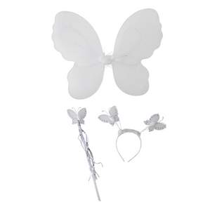 PARTYSHOW 派對用蝴蝶仙女棒 30cm+蝴蝶翅膀+蝴蝶造髮箍, 白色的, 1套