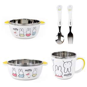 米飛兔不鏽鋼餐具 5件組, 混色, 飯碗+湯碗+湯匙+叉子+杯子