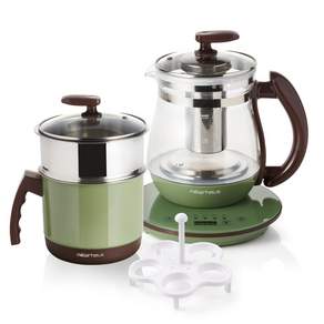 millerhaus 智慧多功能茶壺+快煮鍋 橄欖綠色, 茶壺 (KTC-7634B)、拉麵壺 (KCR-7634B)