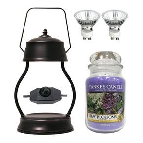 YANKEE CANDLE 可調光融燭燈+香氛蠟燭 L號+燈泡 2入, 08 大丁香花, 月光（燈泡 2）青銅