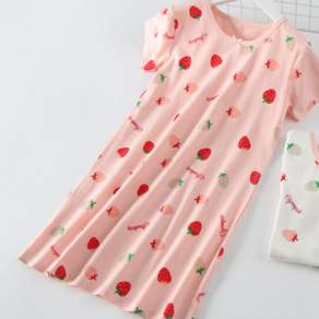 HomeevelyA 女童款草莓印花短袖睡裙