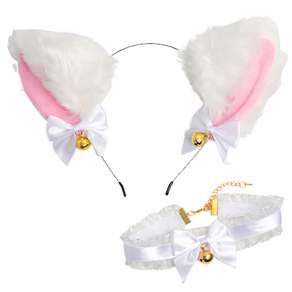 喇叭貓頭帶+項鍊套裝, 白色, 1組