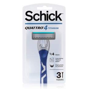Schick 舒適牌 Quattro 4 鈦金屬手提式刮鬍刀, 3把刮鬍刀, 1組, 3個