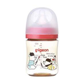 pigeon 貝親 實感哺乳塑膠奶瓶 0個月以上, 160ml, 1個, 彩繪熊