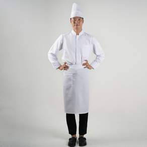 ChefBruno 白色長袖拉鍊烹飪制服長袖上衣+圍裙+帽子套裝 CLZ-01