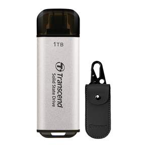 Transcend 創見 超小型USB-C外接SSD ESD300+專用收納包組, 銀, 1TB