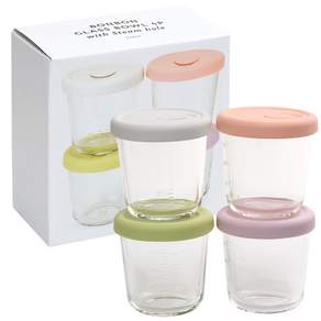 Dailylike 玻璃食品容器 4入, 草莓粉+薰衣草紫+草綠色+白色, 210ml, 1組