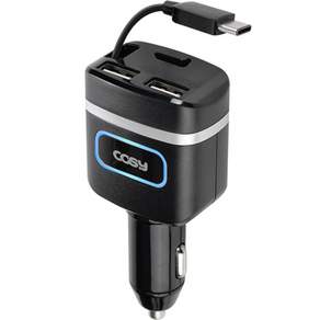 COSY QC3.0 USB 2連接頭車用自動關閉快充器 Type-C, 黑色, CGR3247AT