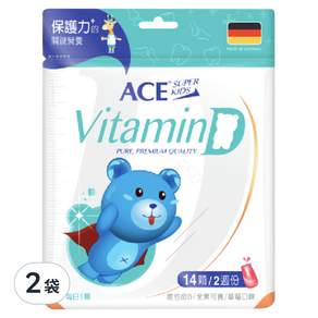 ACE SUPER KIDS 維他命D軟糖 全素 草莓口味, 14顆, 2袋