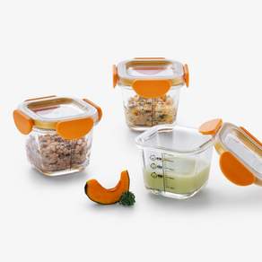 LocknLock 樂扣樂扣 寶寶副食品耐熱玻璃方形調理盒, 橘色, 3入, 260ml
