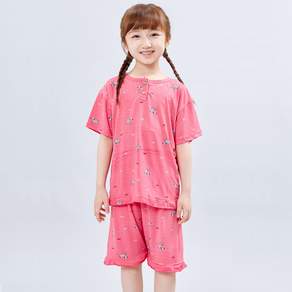 Kids Line 女童涼感印花短袖睡衣+短褲套裝