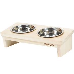 DING DONG PET 寵物專用實木雙口碗架, 單色, 1份