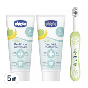 chicco 兒童含氟牙膏牙刷組 牙膏50ml*2條+牙刷*1支, 蘋果香蕉, 5組