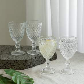 Amuse Kitchen浮雕水晶玻璃高腳杯組 320ml, 透明, 4個