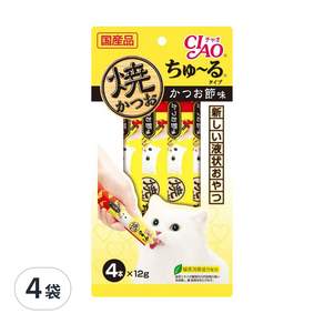 INABA CIAO 啾嚕 鰹魚燒肉泥 CI-4R-104, 柴魚片味, 48g, 4袋